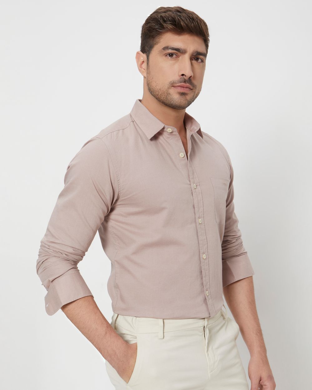 Stone Cotton Linen Slim Fit Casual Shirt