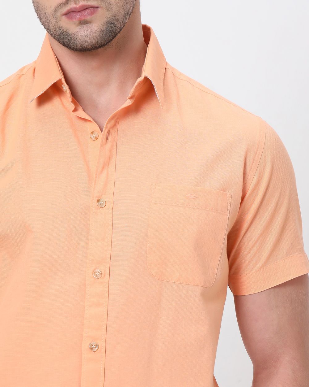 Orange Cotton Linen Plain Slim Fit Casual Shirt