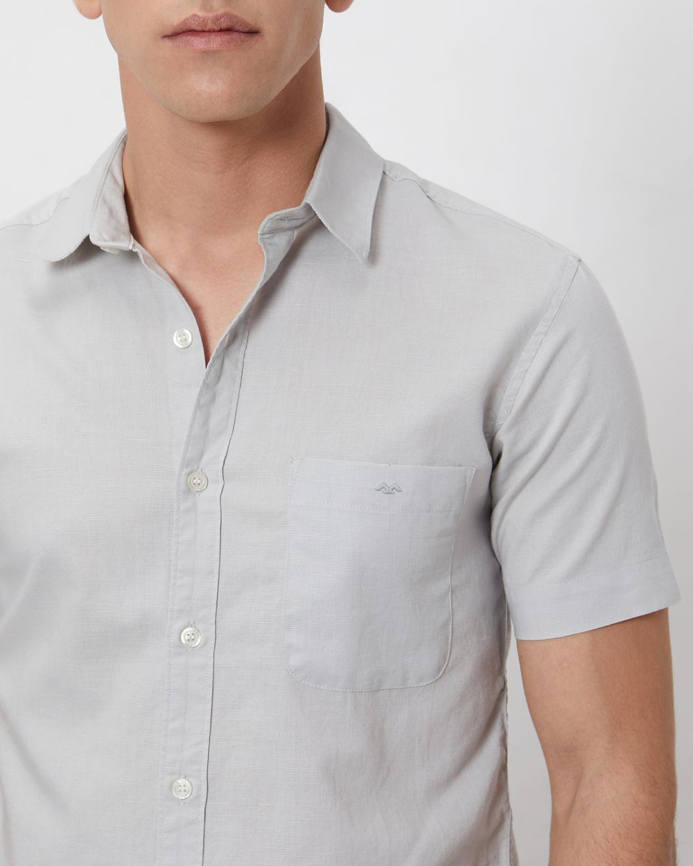 Light Grey Cotton Linen Plain Slim Fit Casual Shirt