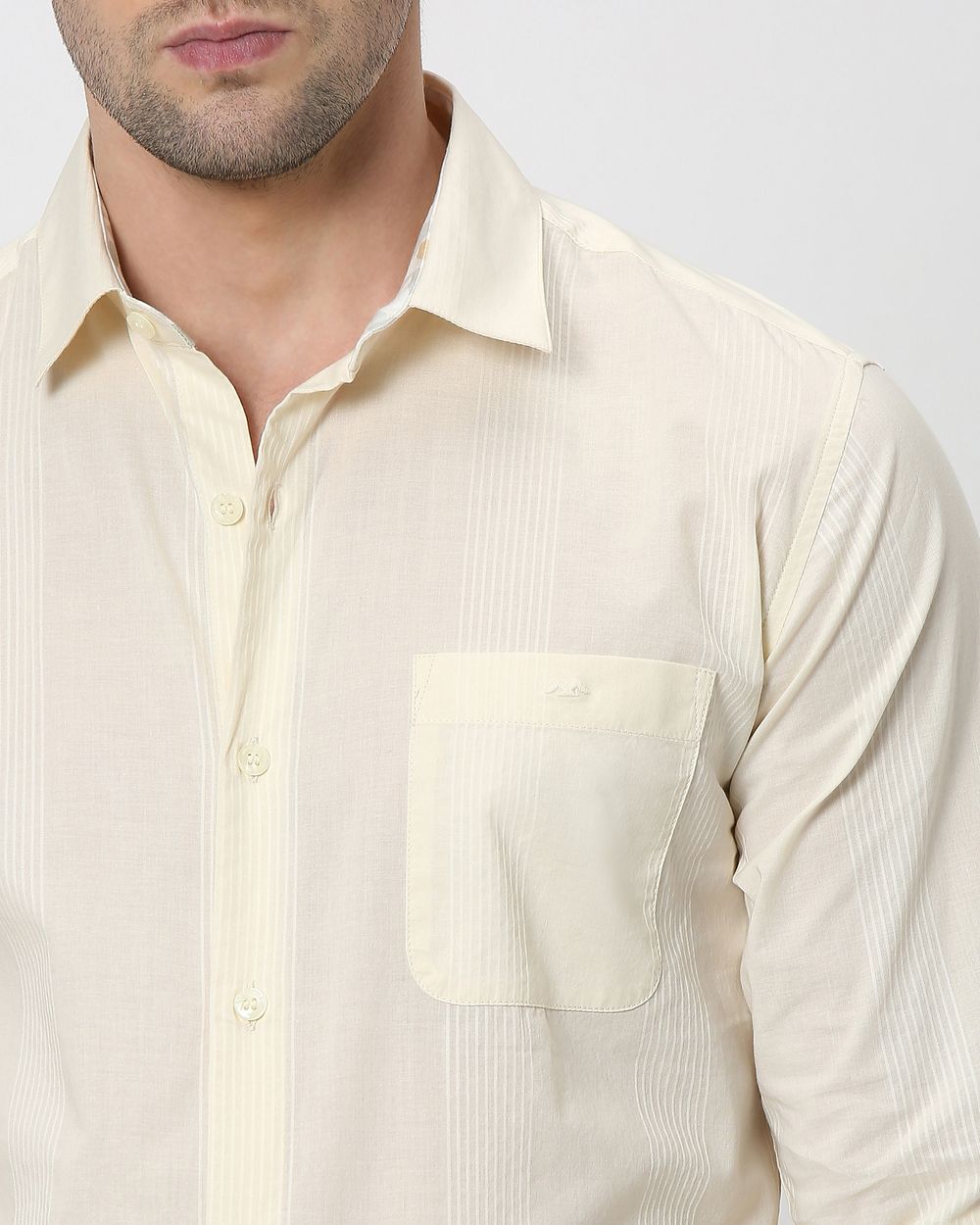 Off White Self Stripe Plain Slim Fit Casual Shirt