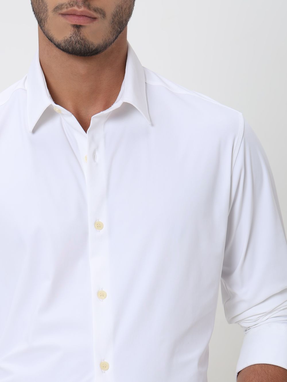 White Stretch Plain Slim Fit Casual Shirt