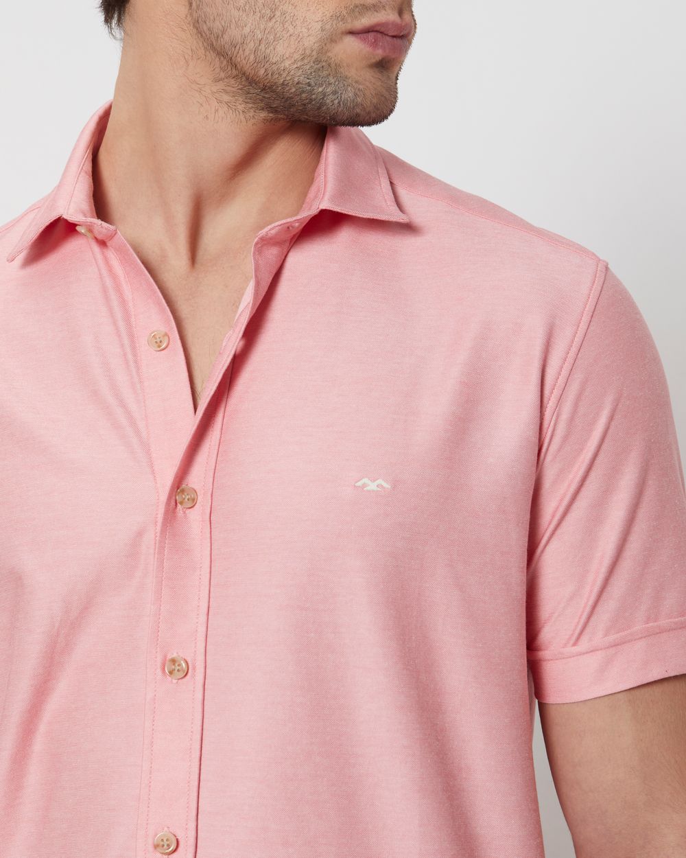 Pink Knitted Plainslim Fit Casual Shirt