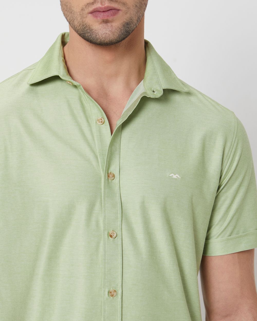 Light Green Knitted Plainslim Fit Casual Shirt