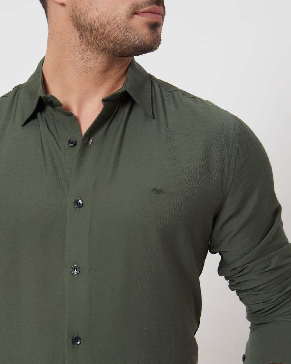 Olive Textured Plain Slim Fit Casual Shirt