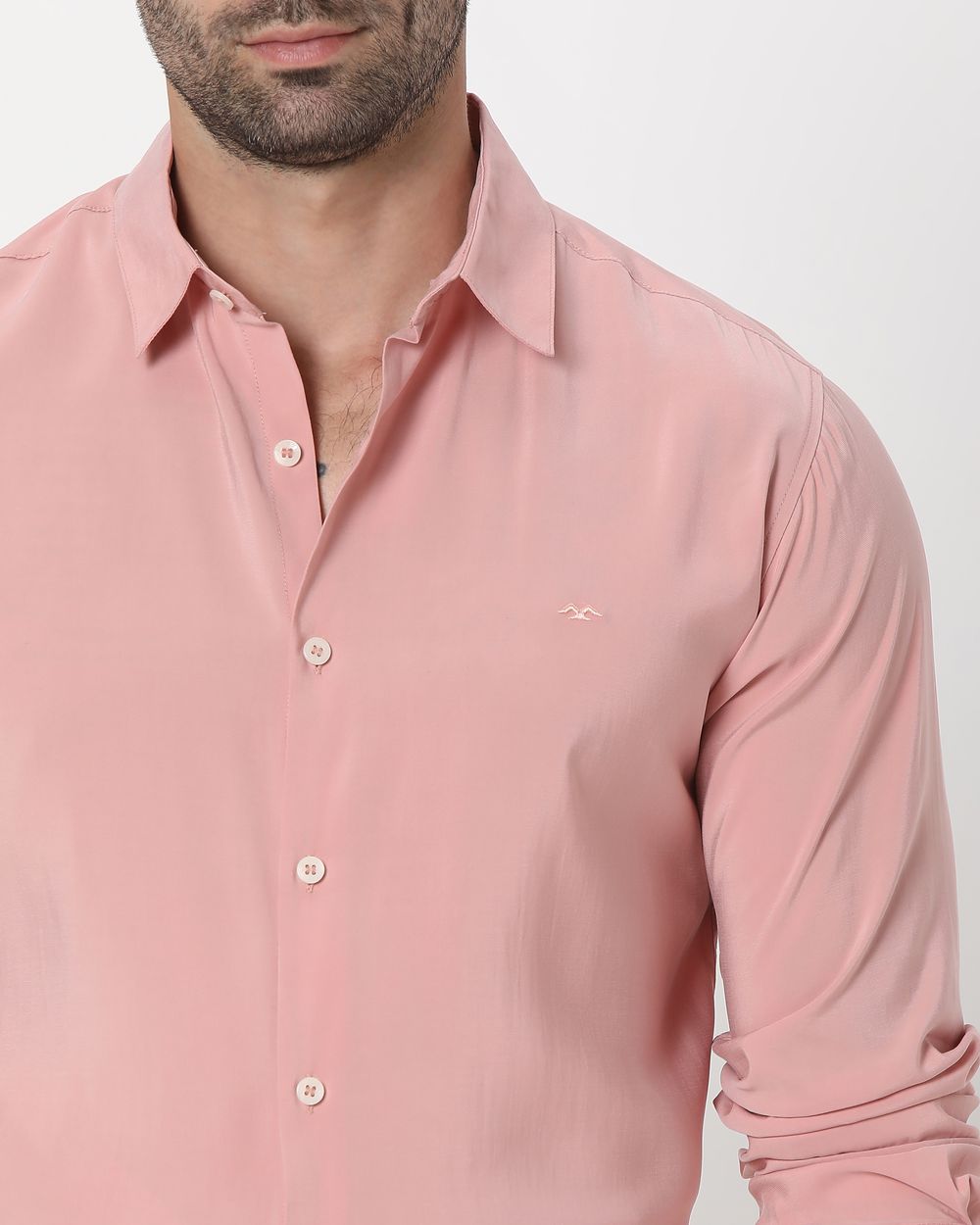 Pink Sandwashed Viscose Blend Slim Fit Casual Shirt