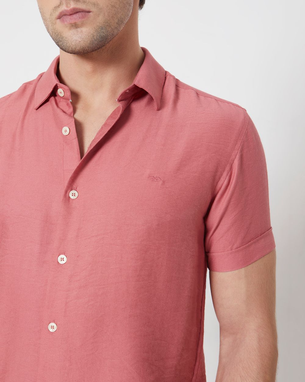 Pink Textured Plain Slim Fit Casual Shirt
