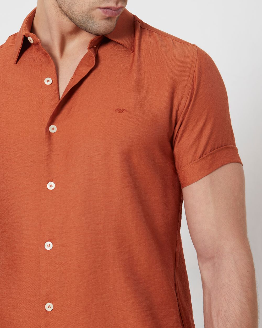 Rust Textured Plain Slim Fit Casual Shirt