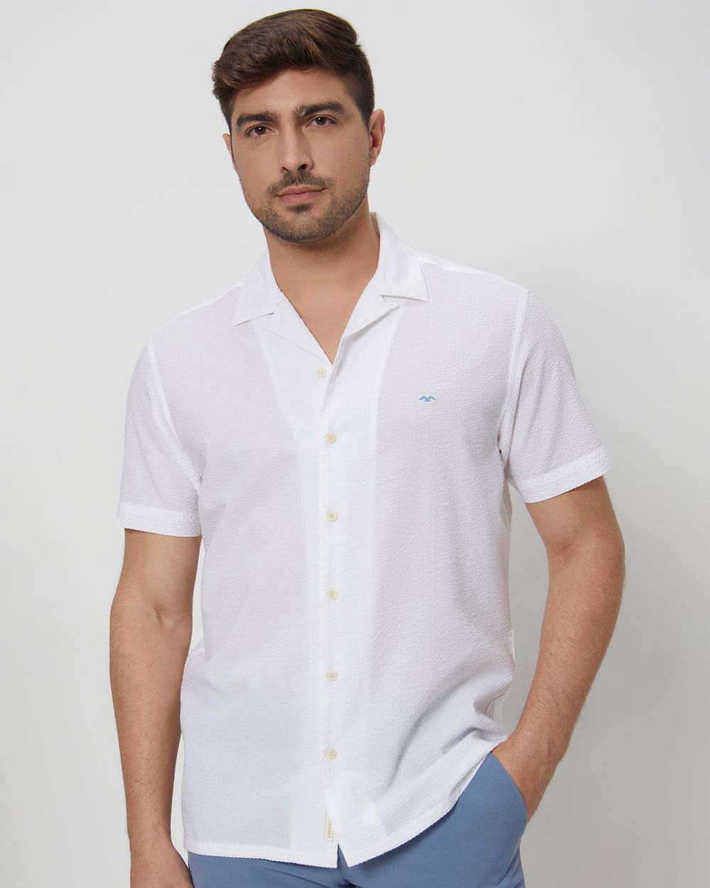 White Textured Plain Relaxed Fit Casual Shirt