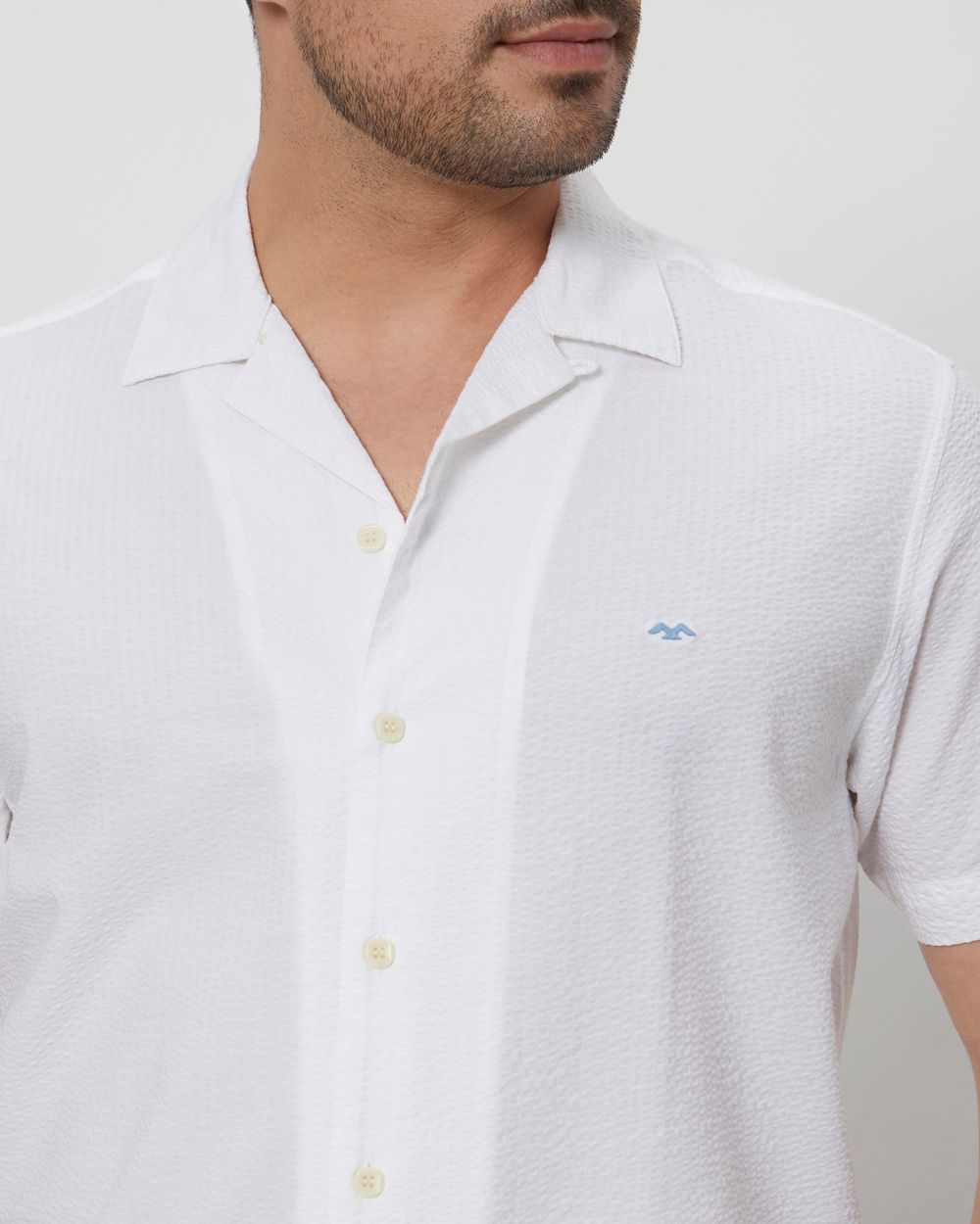 White Textured Plain Relaxed Fit Casual Shirt