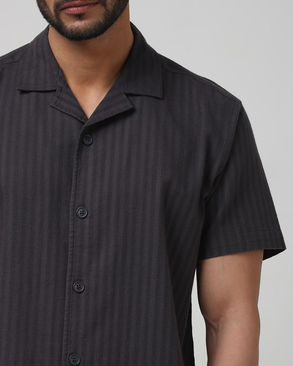 Grey Self-Stripe Plain Relaxed Fit Casual Shirt
