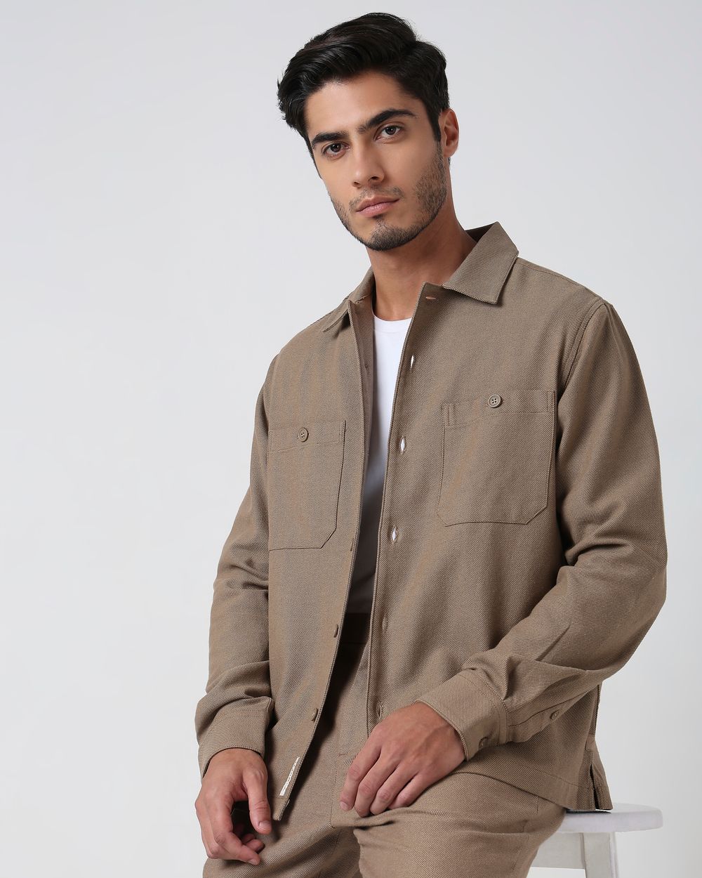 Khaki Twill Oversized Fit Casual Shirt
