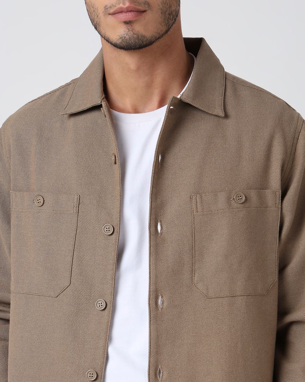 Khaki Twill Oversized Fit Casual Shirt