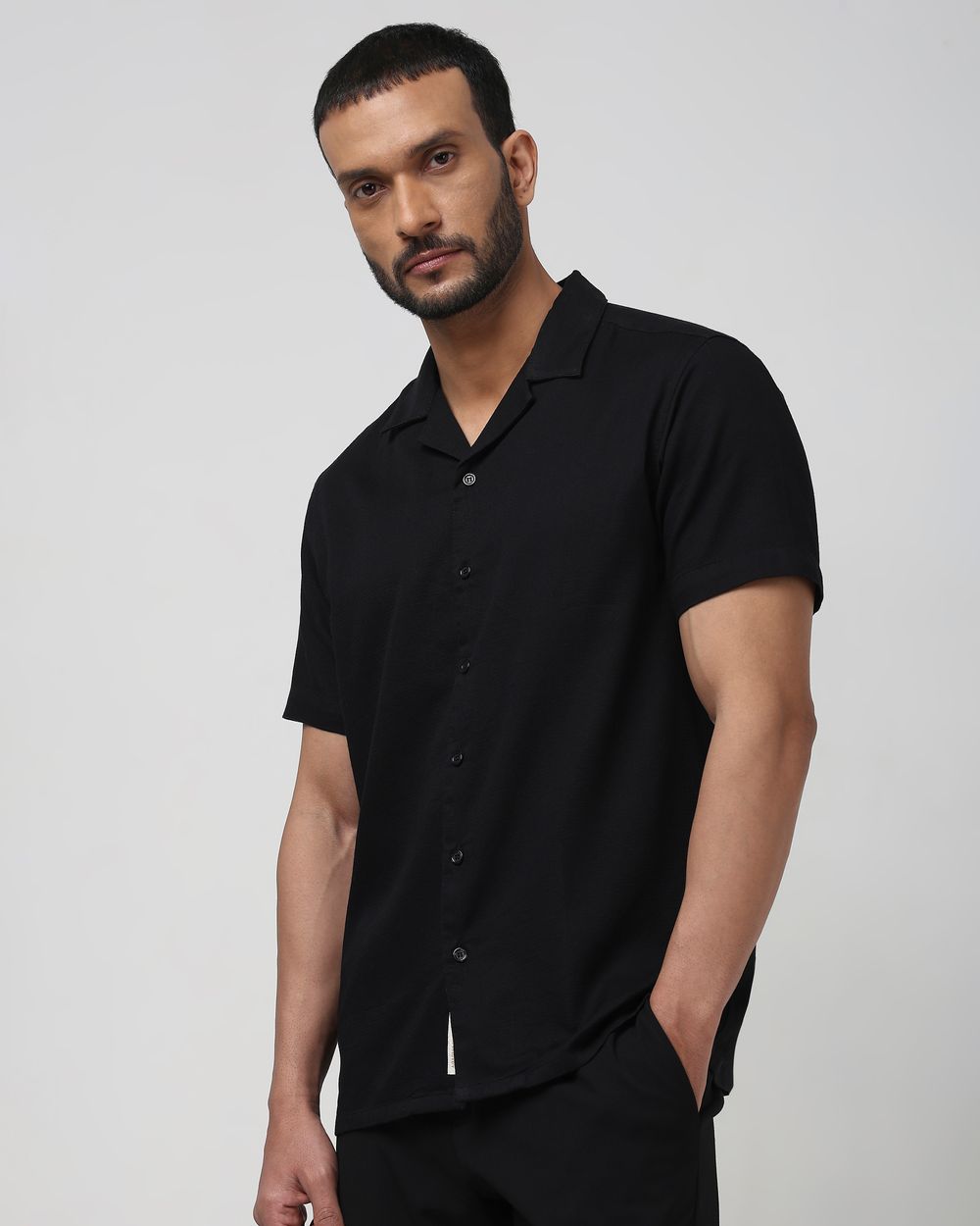 Buy Black Textured Plain Relaxed Fit Casual Shirt Online at Muftijeans
