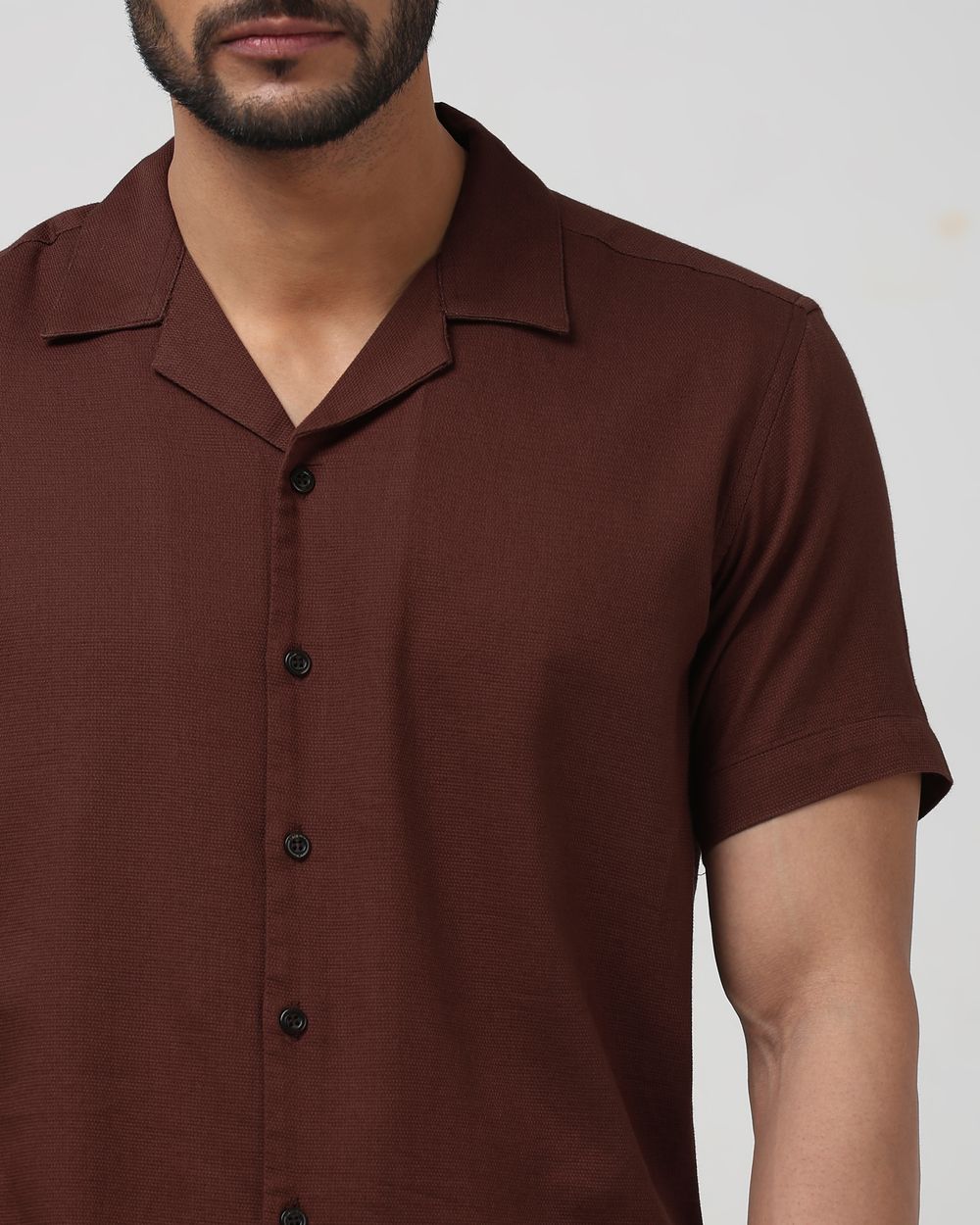 Rust Textured Plain Relaxed Fit Casual Shirt