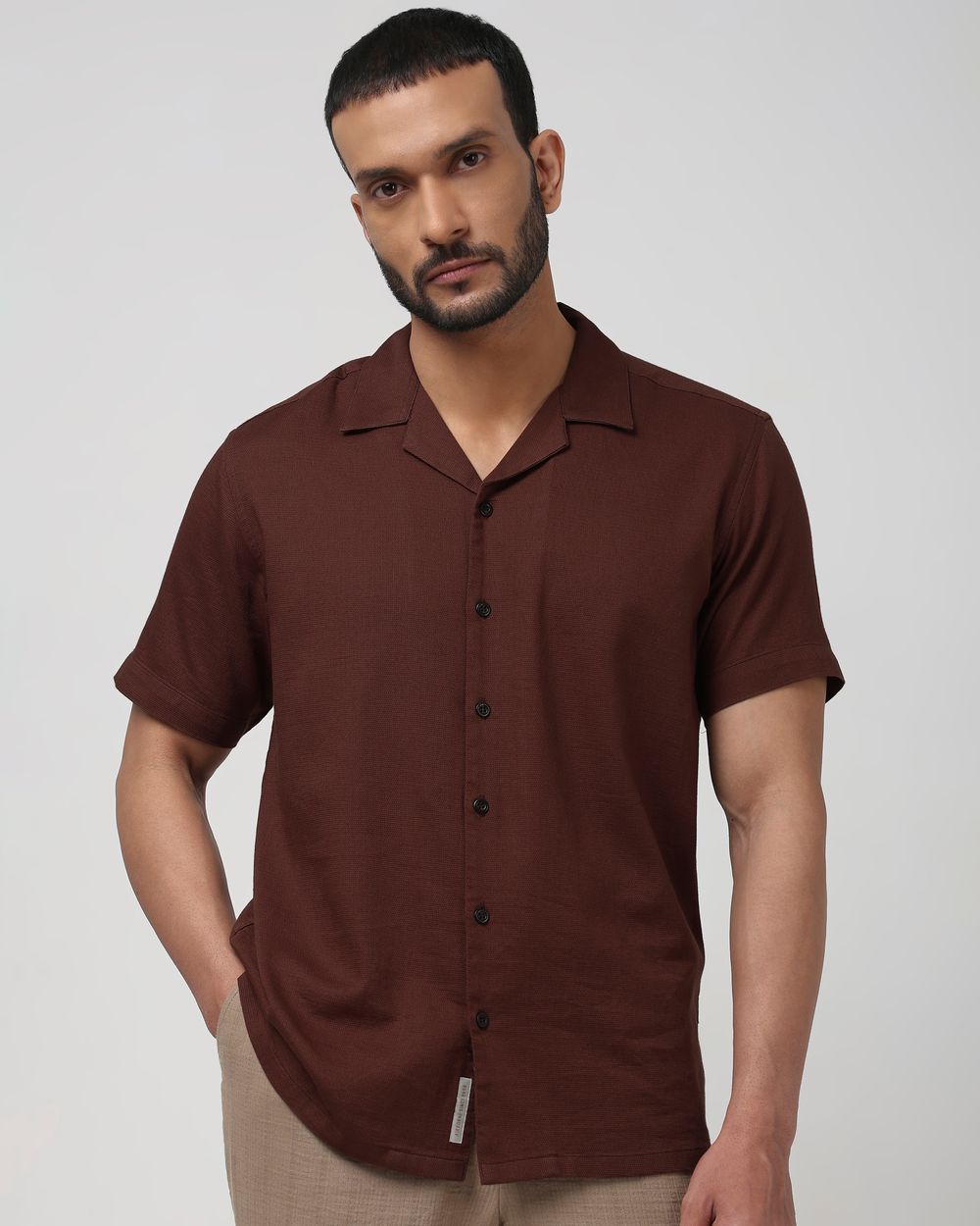 Rust Textured Plain Relaxed Fit Casual Shirt