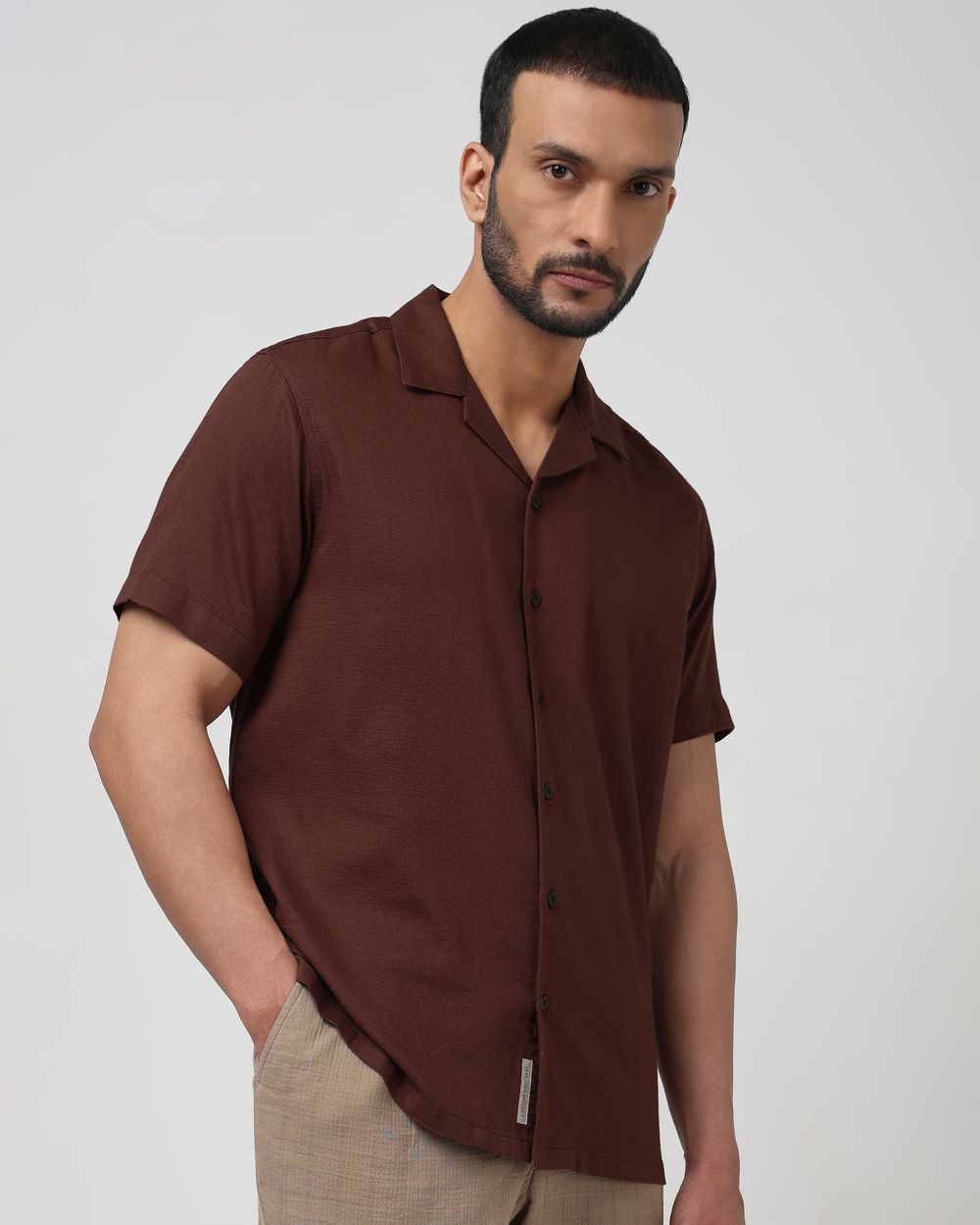 Rust Textured Plain Relaxed Fit Casual Shirt
