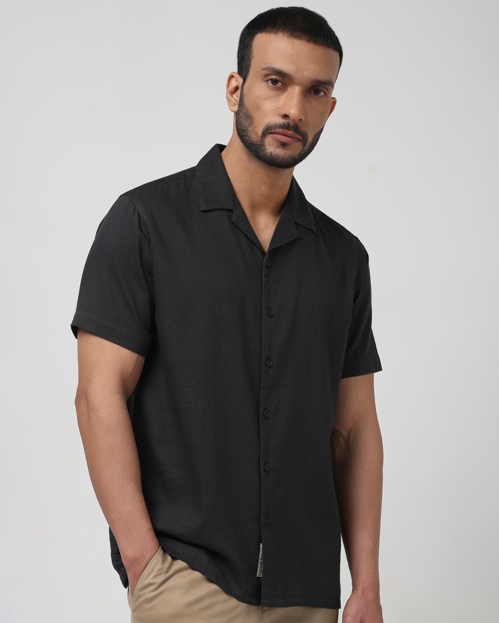 Olive Textured Plain Relaxed Fit Casual Shirt