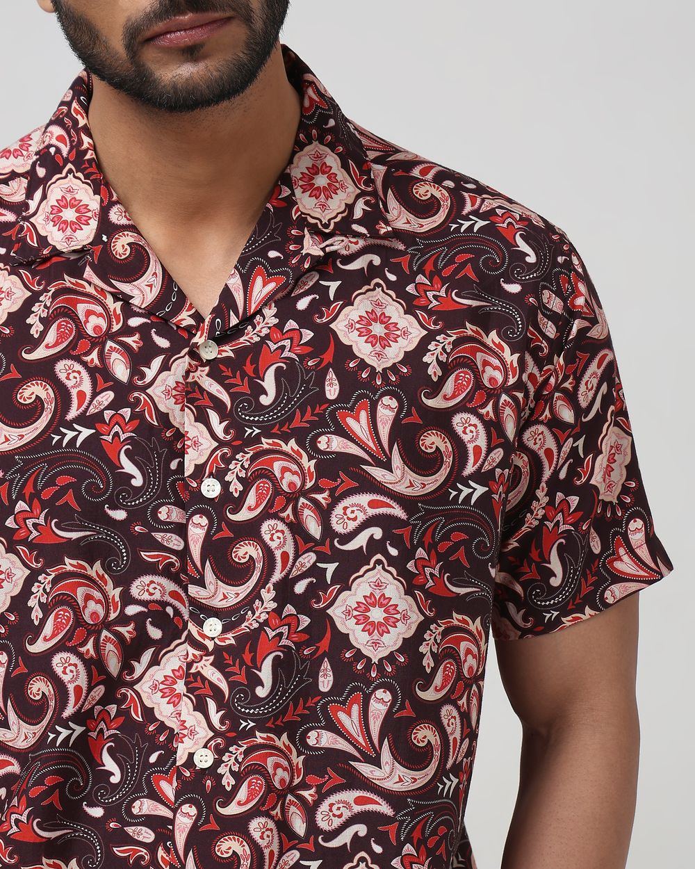Maroon Digital Print Relaxed Fit Casual Shirt
