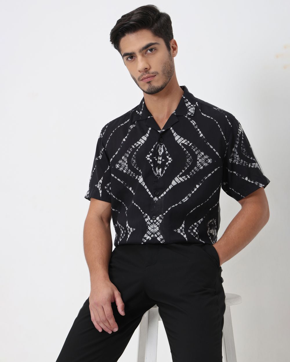 Black Digital Print Relaxed Fit Casual Shirt