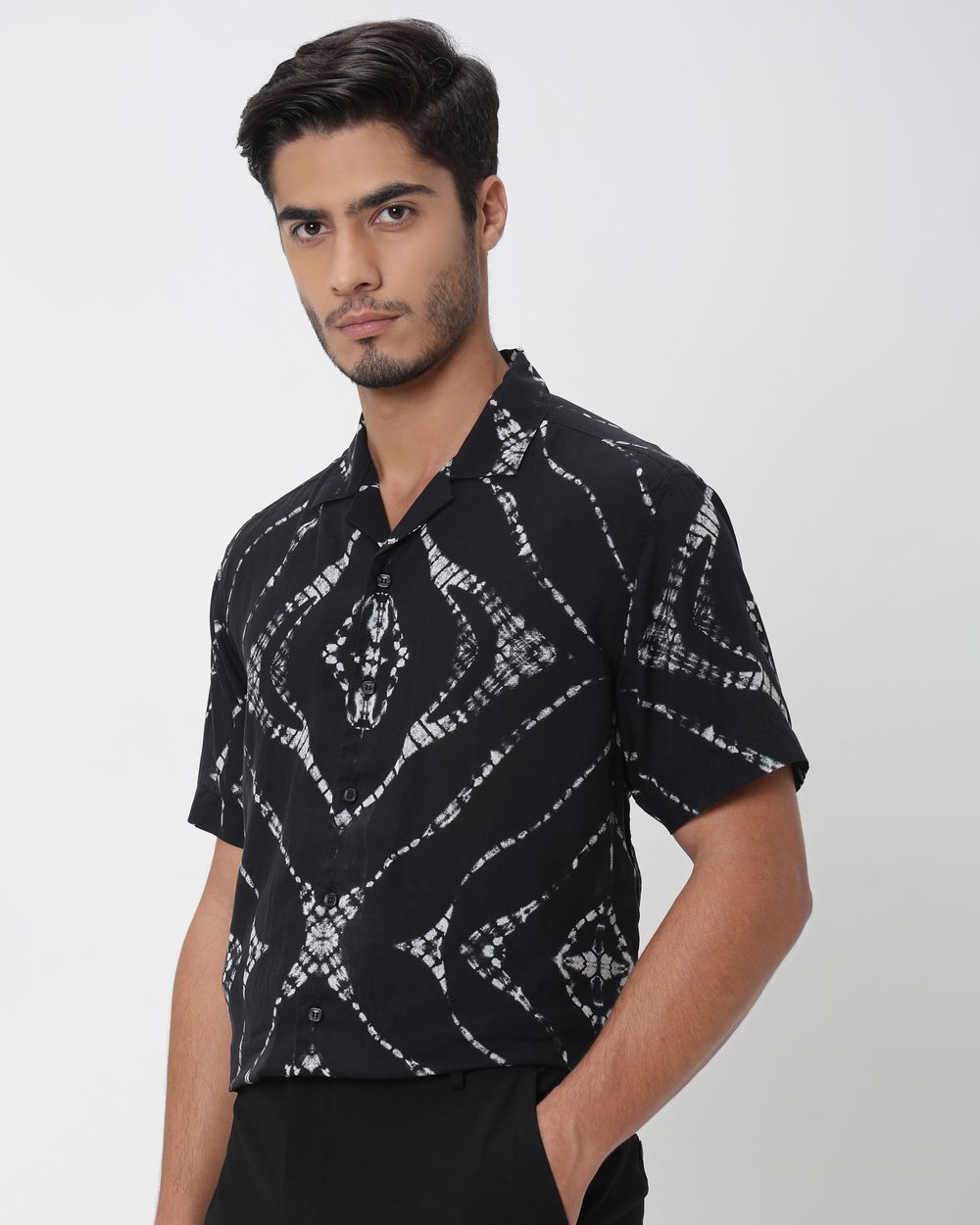 Black Digital Print Relaxed Fit Casual Shirt