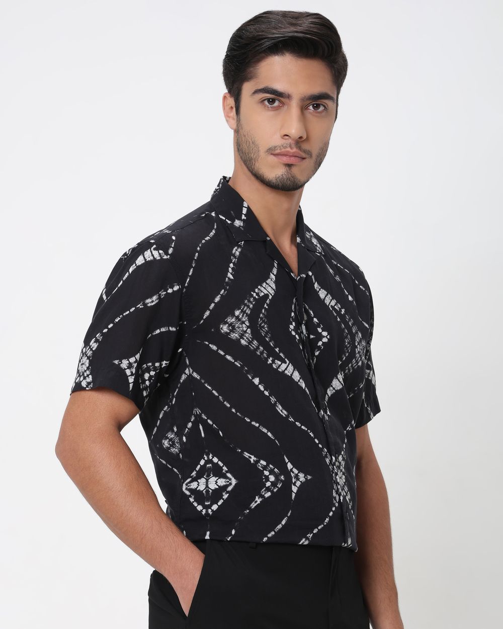 Black Digital Print Relaxed Fit Casual Shirt
