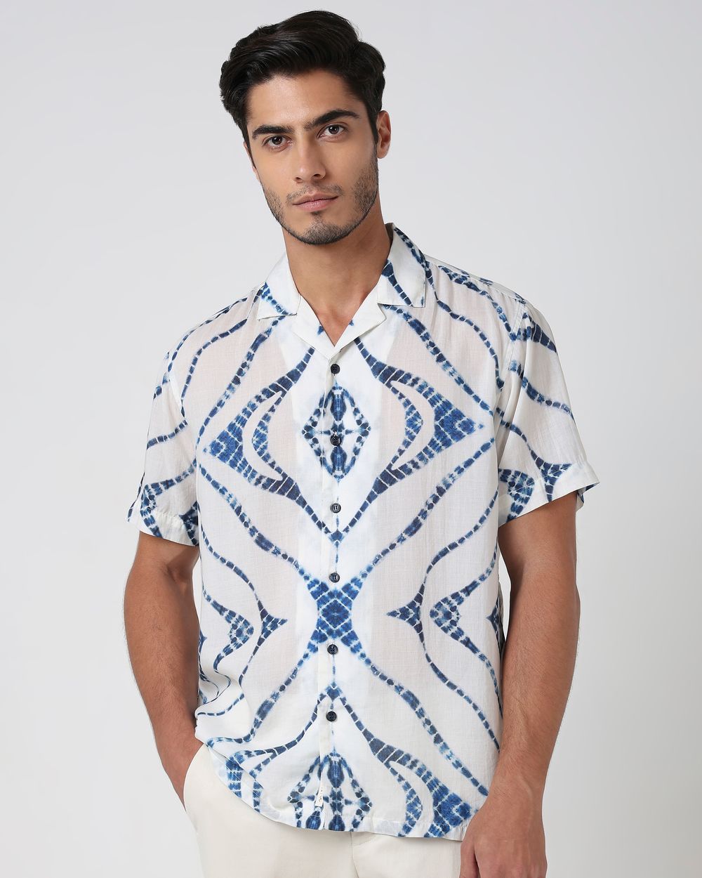 Off White Digital Print Relaxed Fit Casual Shirt