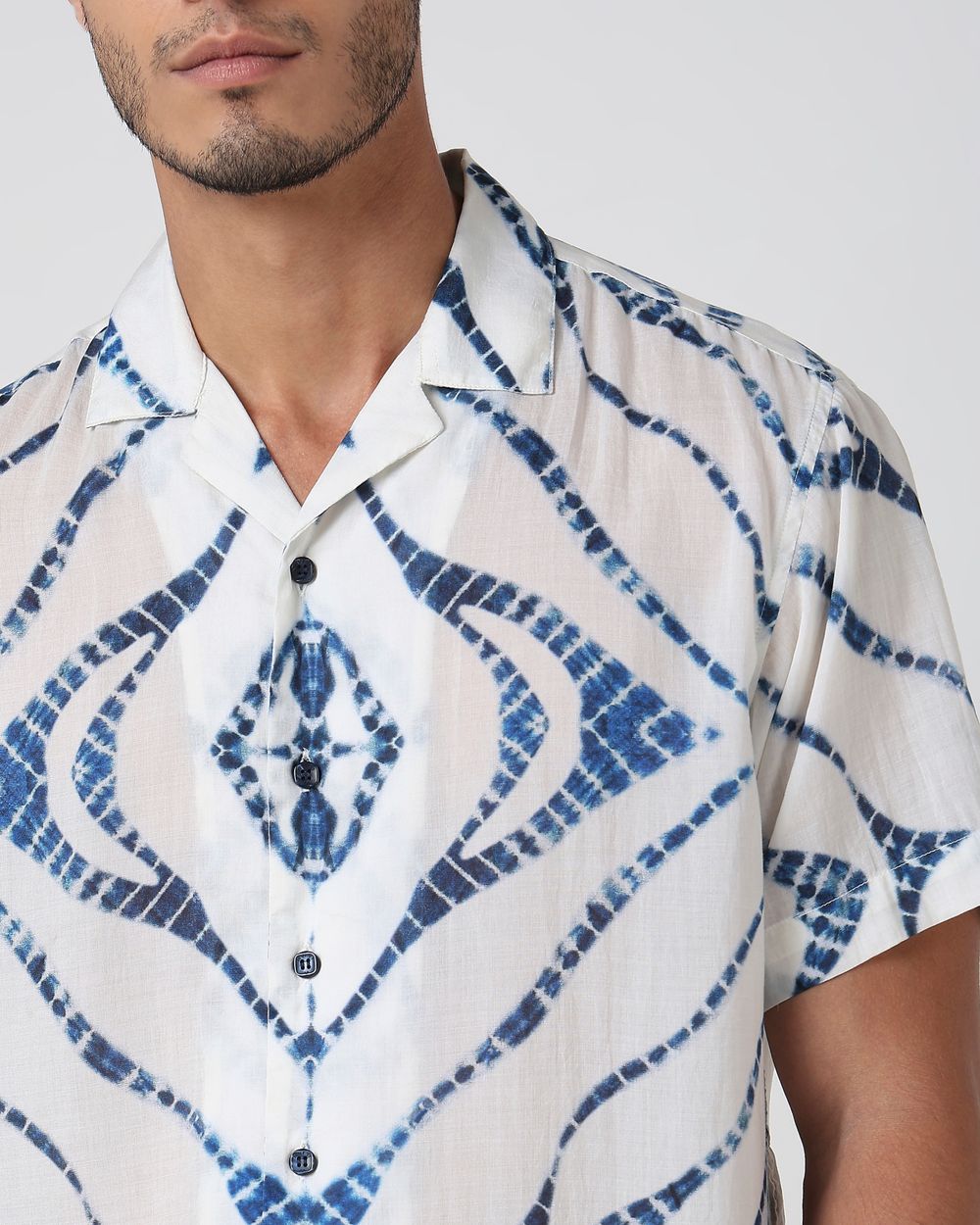 Off White Digital Print Relaxed Fit Casual Shirt