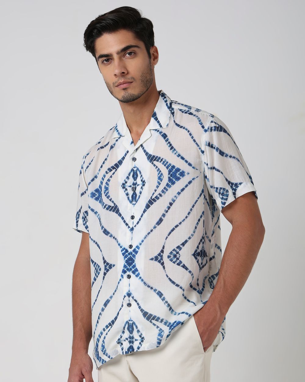 Off White Digital Print Relaxed Fit Casual Shirt