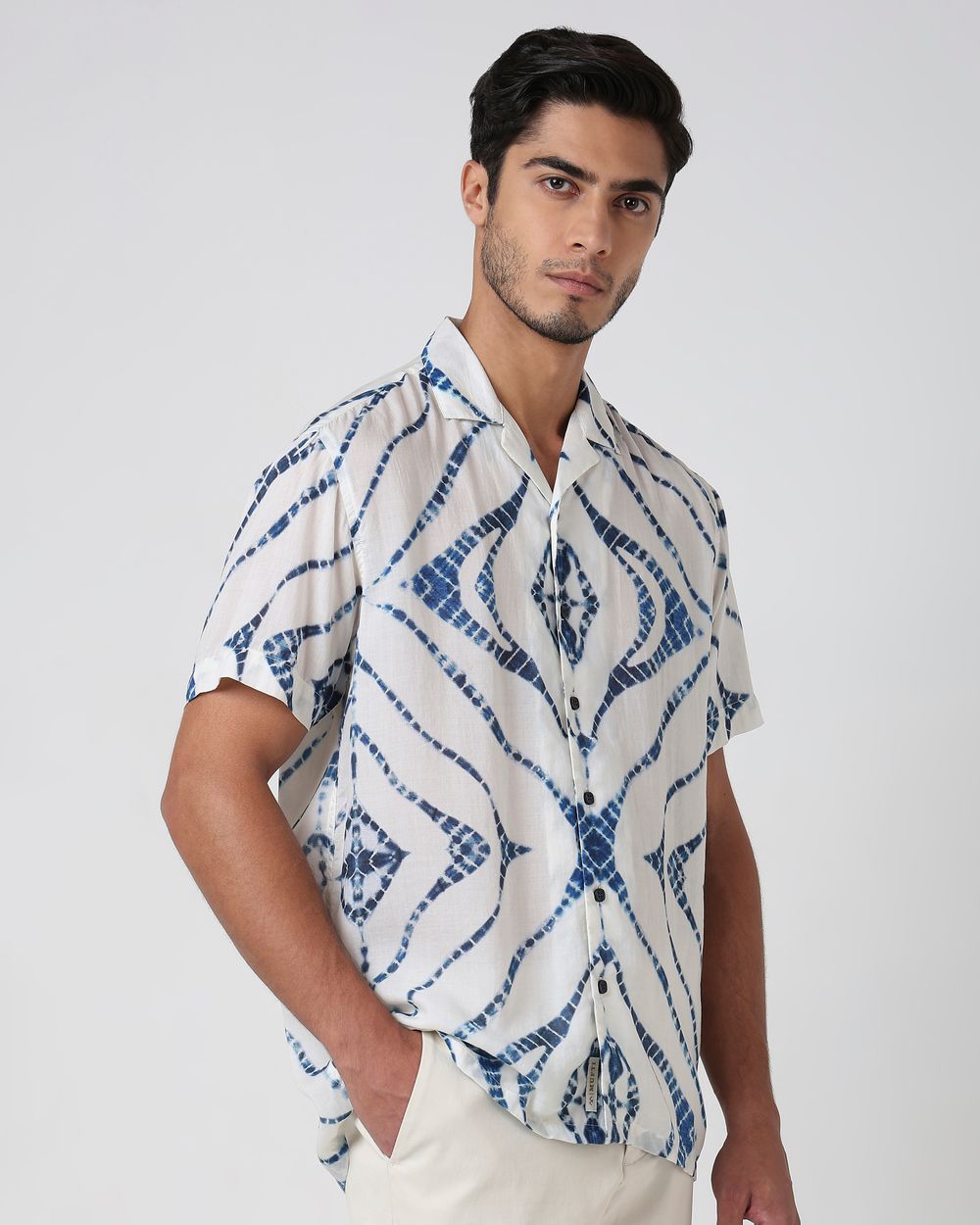 Off White Digital Print Relaxed Fit Casual Shirt