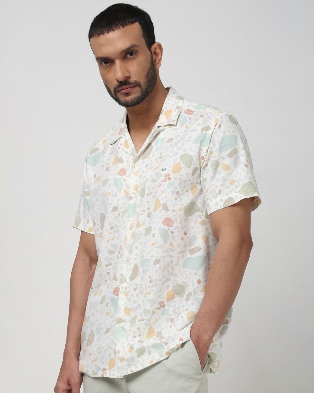 Multi Terrazzo Print Slim Fit Casual Shirt
