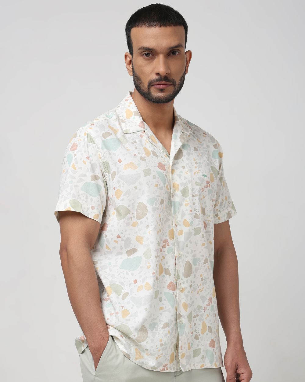 Multi Terrazzo Print Slim Fit Casual Shirt