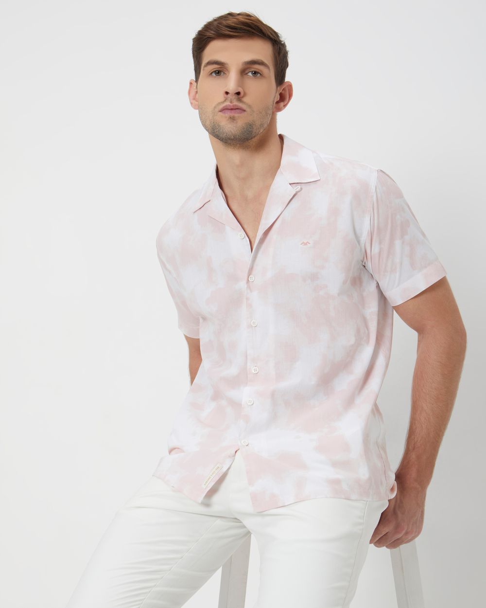 Pink Cloud Print Relaxed Fit Casual Shirt