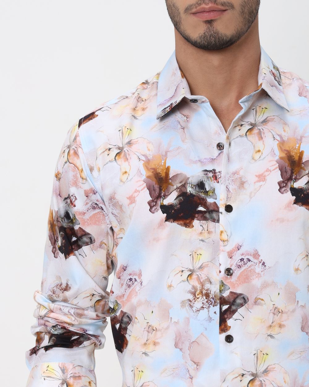 Pastel Pink Digital Print Slim Fit Casual Shirt