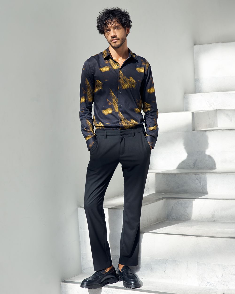 Black Digital Print Slim Fit Casual Shirt