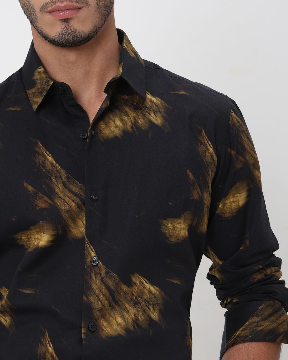 Black Digital Print Slim Fit Casual Shirt