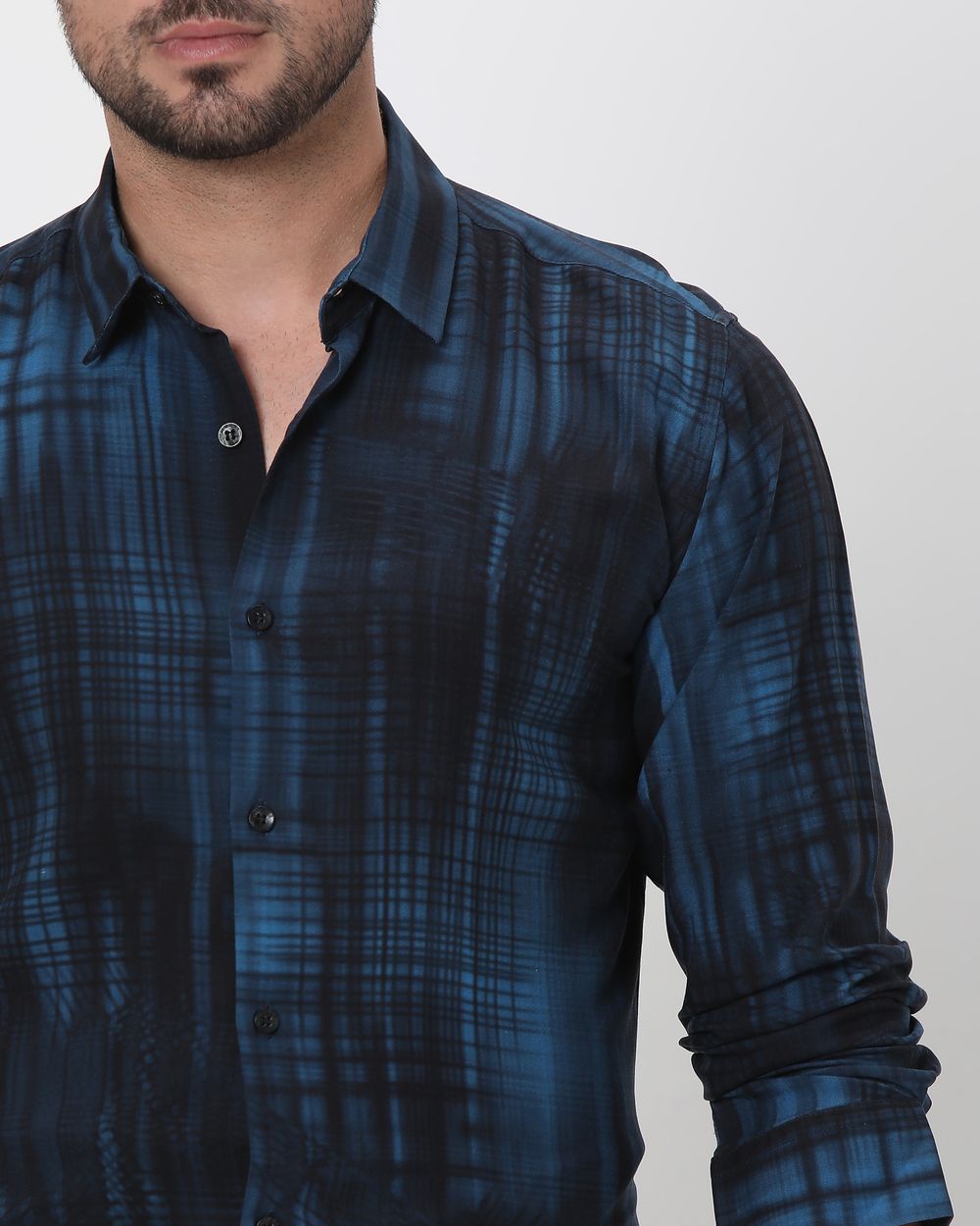Blue Digital Print Slim Fit Casual Shirt