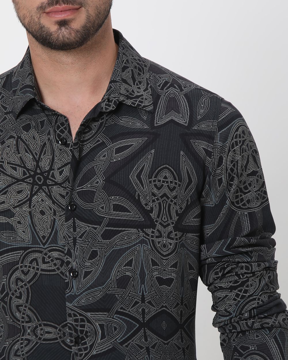 Charcoal Digital Print Slim Fit Casual Shirt