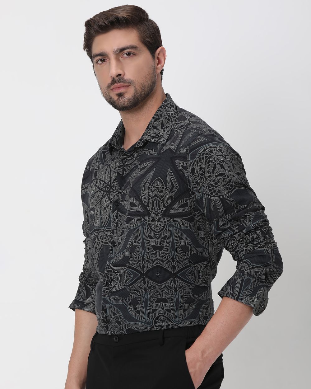 Charcoal Digital Print Slim Fit Casual Shirt
