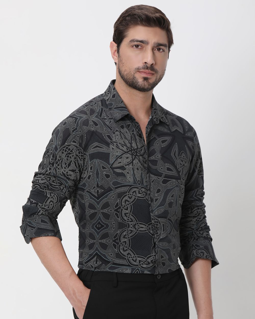 Charcoal Digital Print Slim Fit Casual Shirt