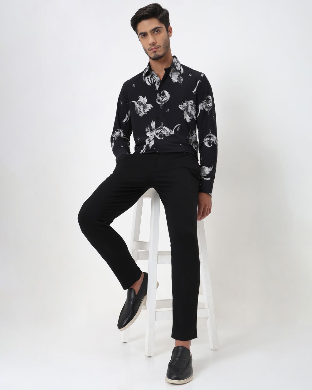 Black Ankle Length Stretch Chinos Trouser