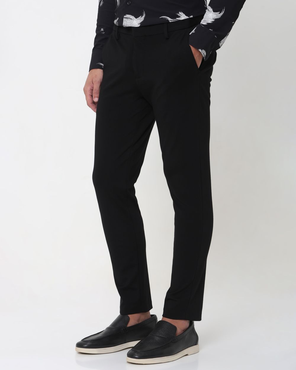 Black Ankle Length Stretch Chinos Trouser
