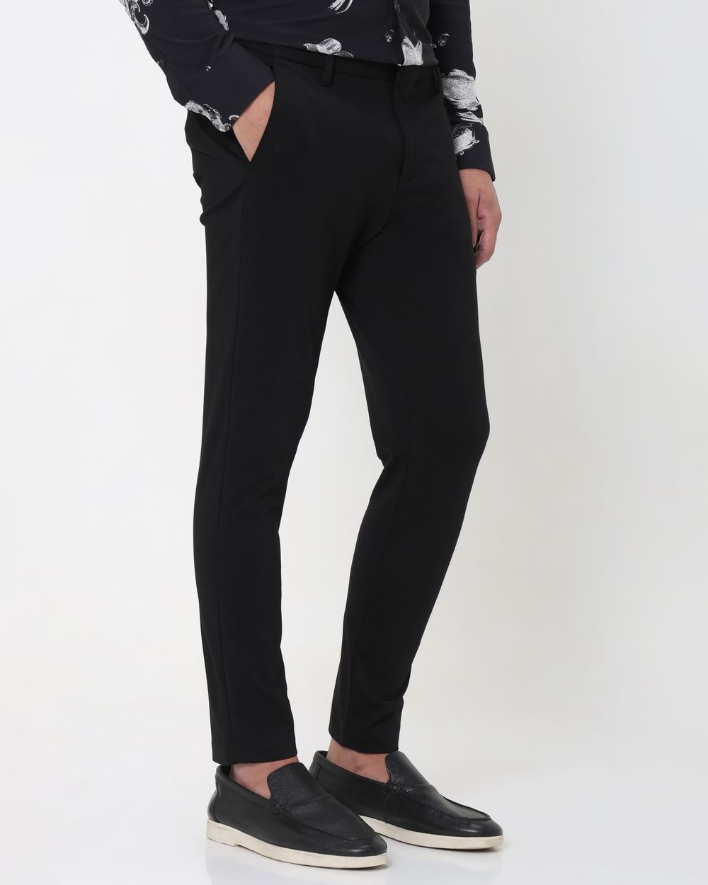 Black Ankle Length Stretch Chinos Trouser