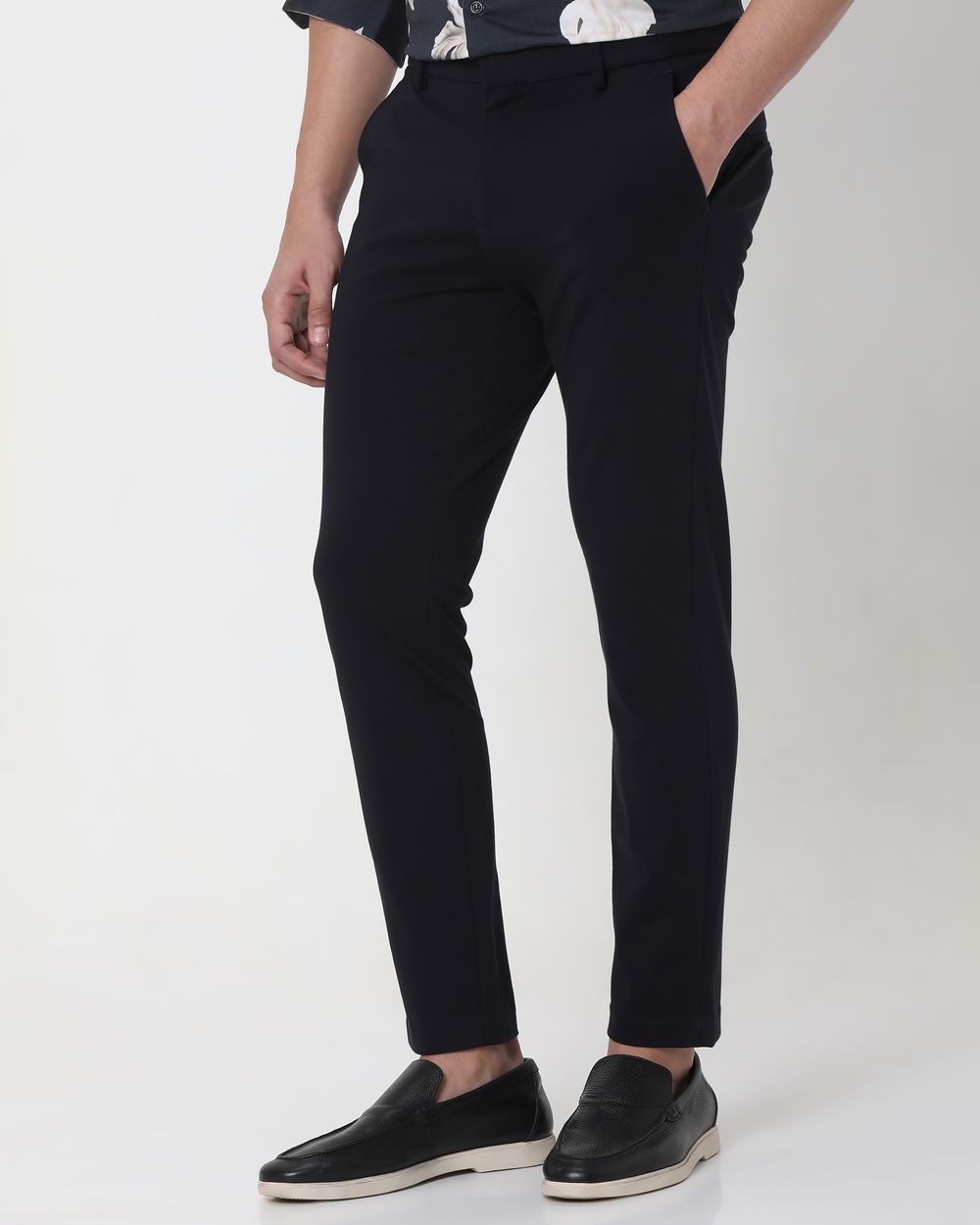 Navy Ankle Length Stretch Chinos Trouser