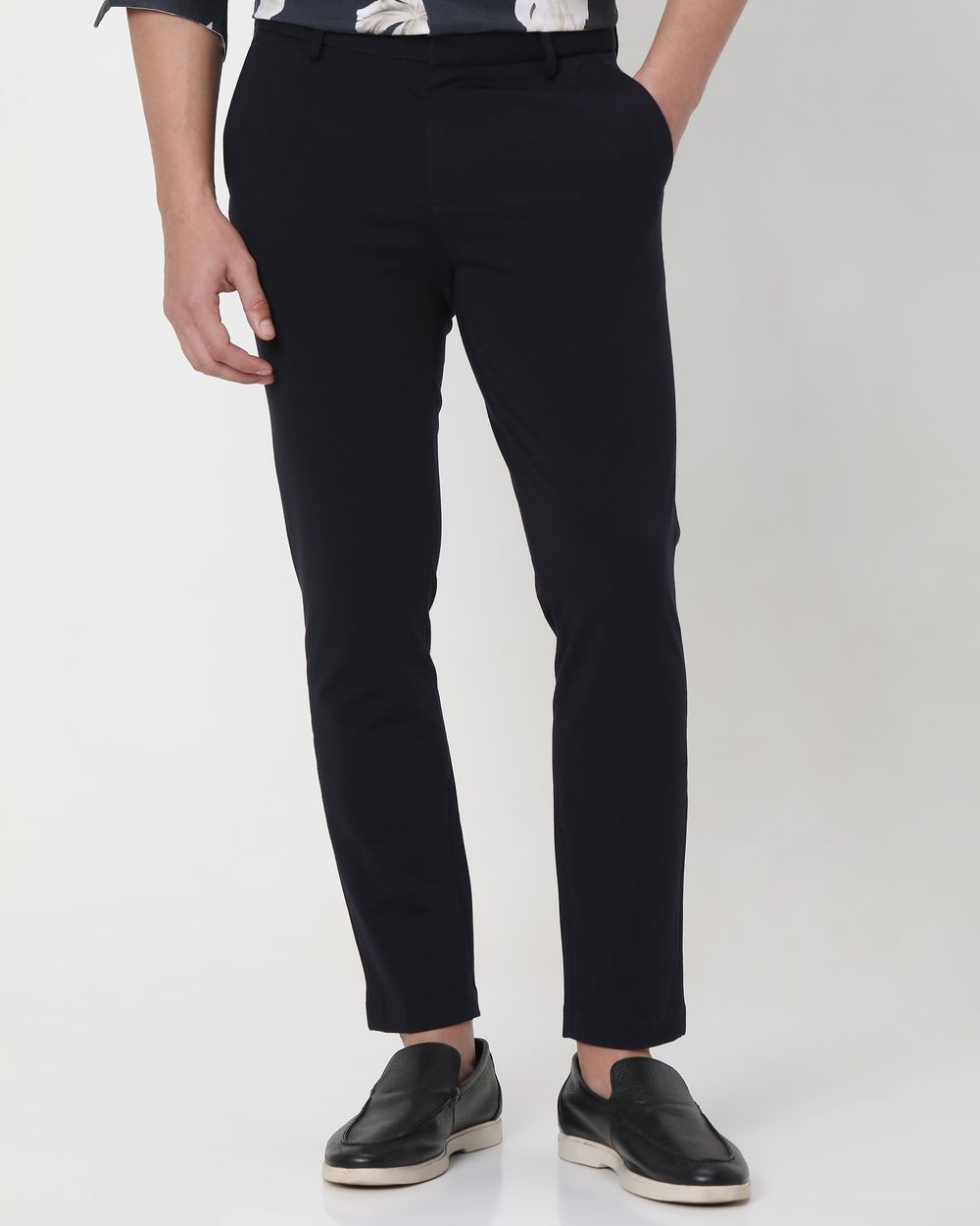 Navy Ankle Length Stretch Chinos Trouser