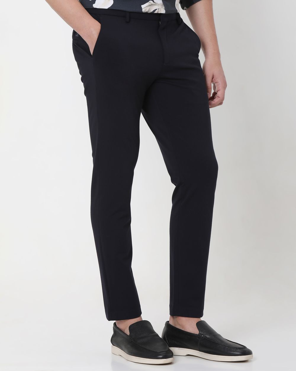Navy Ankle Length Stretch Chinos Trouser