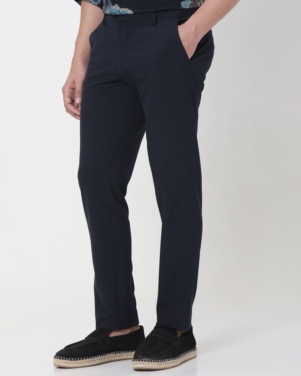 Navy Ankle Length Stretch Chinos