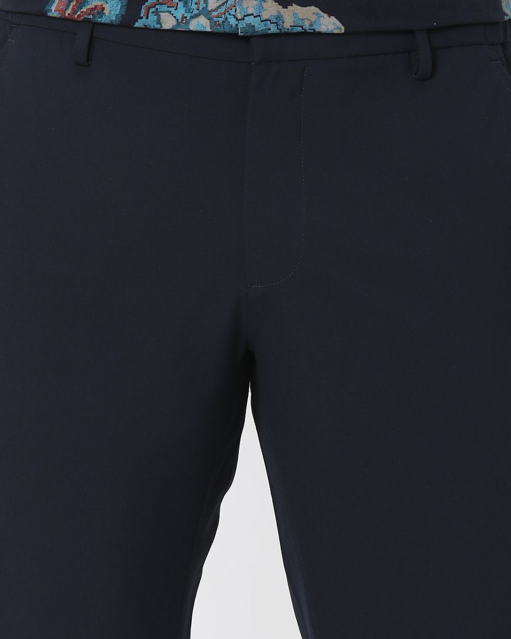 Navy Ankle Length Stretch Chinos