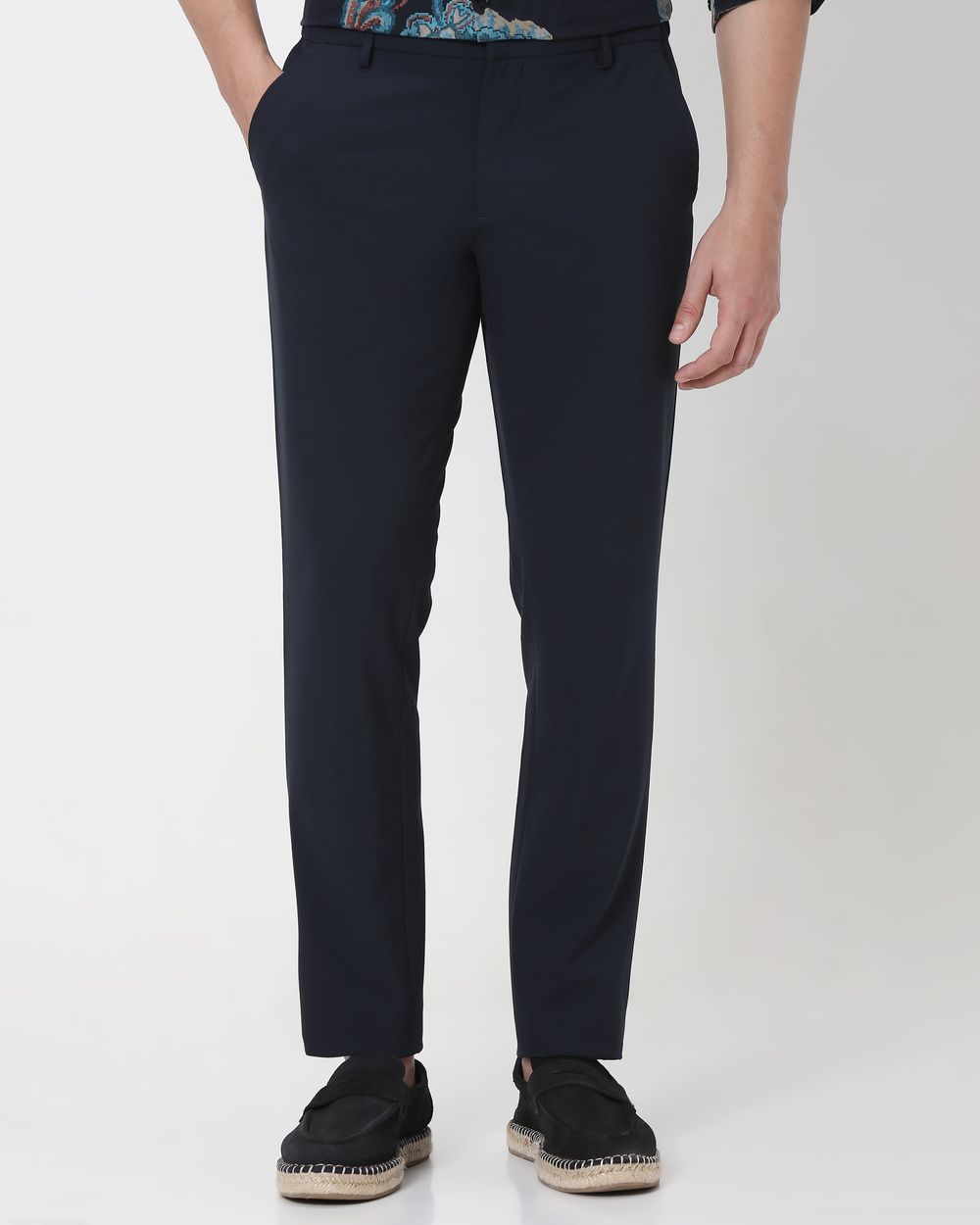 Navy Ankle Length Stretch Chinos