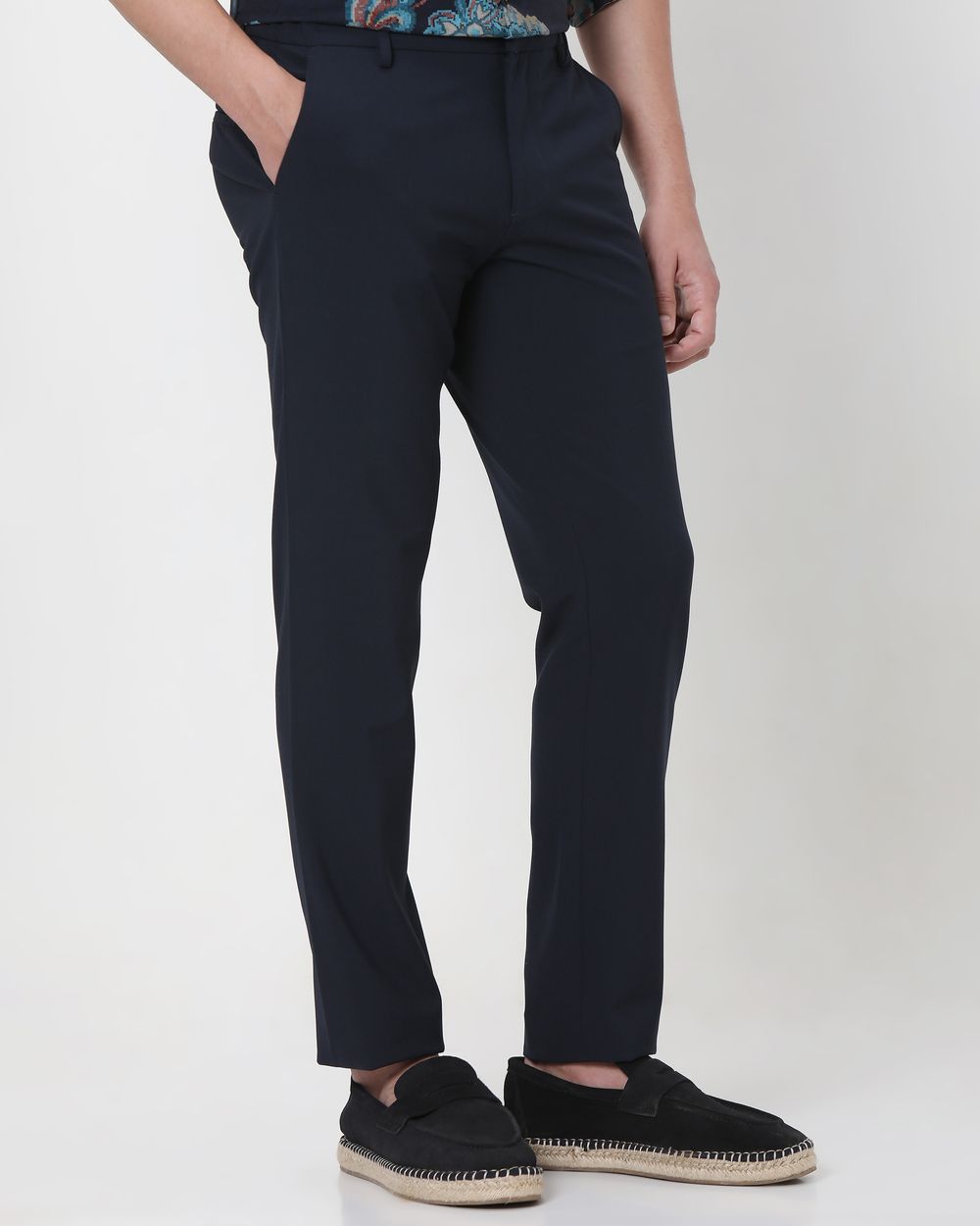 Navy Ankle Length Stretch Chinos
