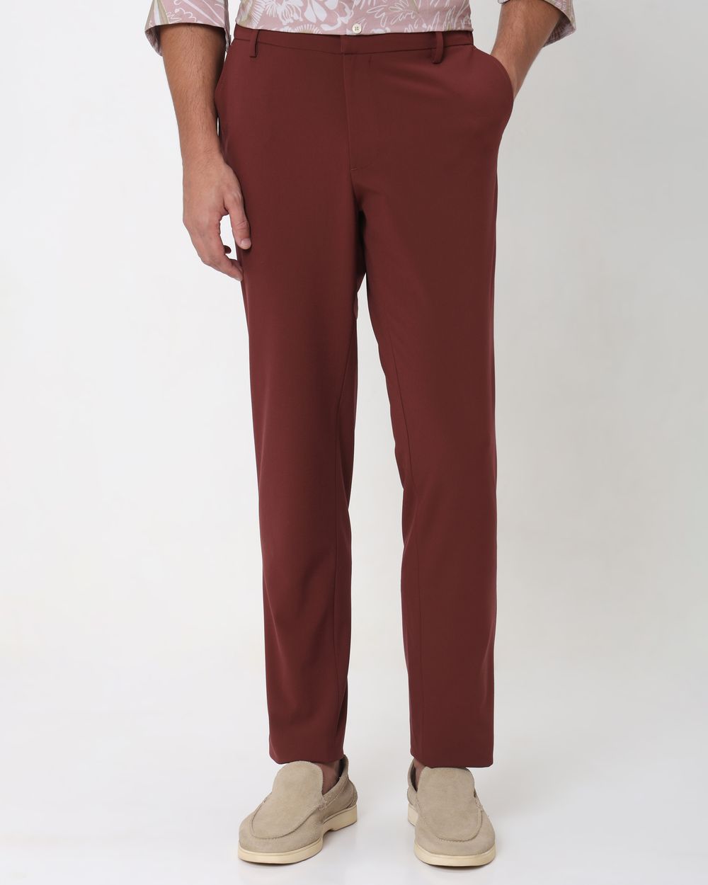 Rust Ankle Length Stretch Chinos